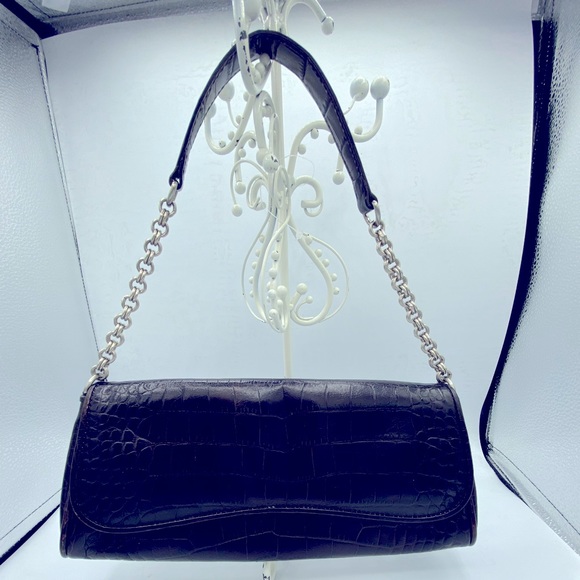 Ann Taylor Genuine Brown Leather Croc Embossed Clutch/Handbag 11”by5”by2” EUC - Picture 11 of 11